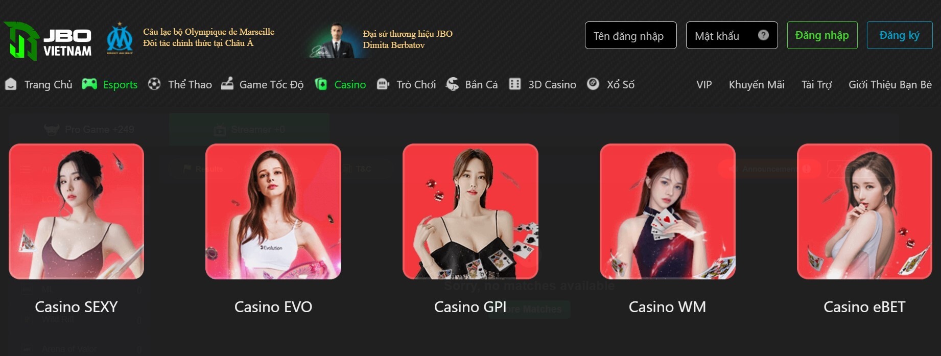 Live casino / Casino trực tuyến Jbo